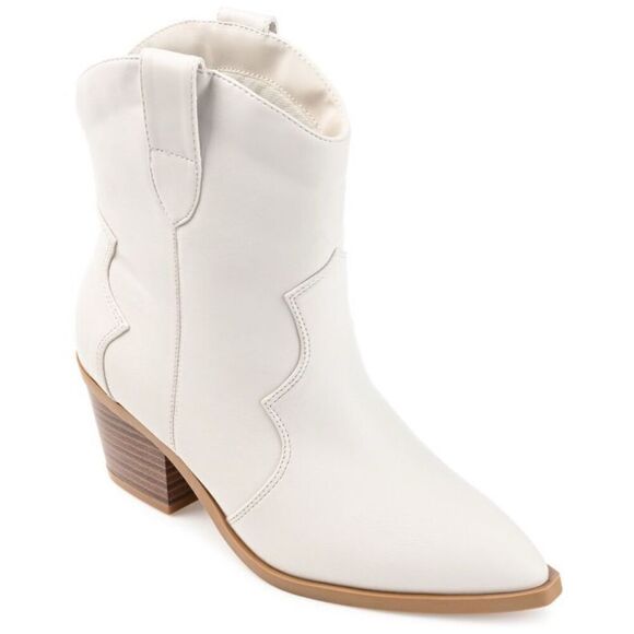 Journee Collection Western Booties Size 9 White Pointed Toe Block Heel - Picture 9 of 9